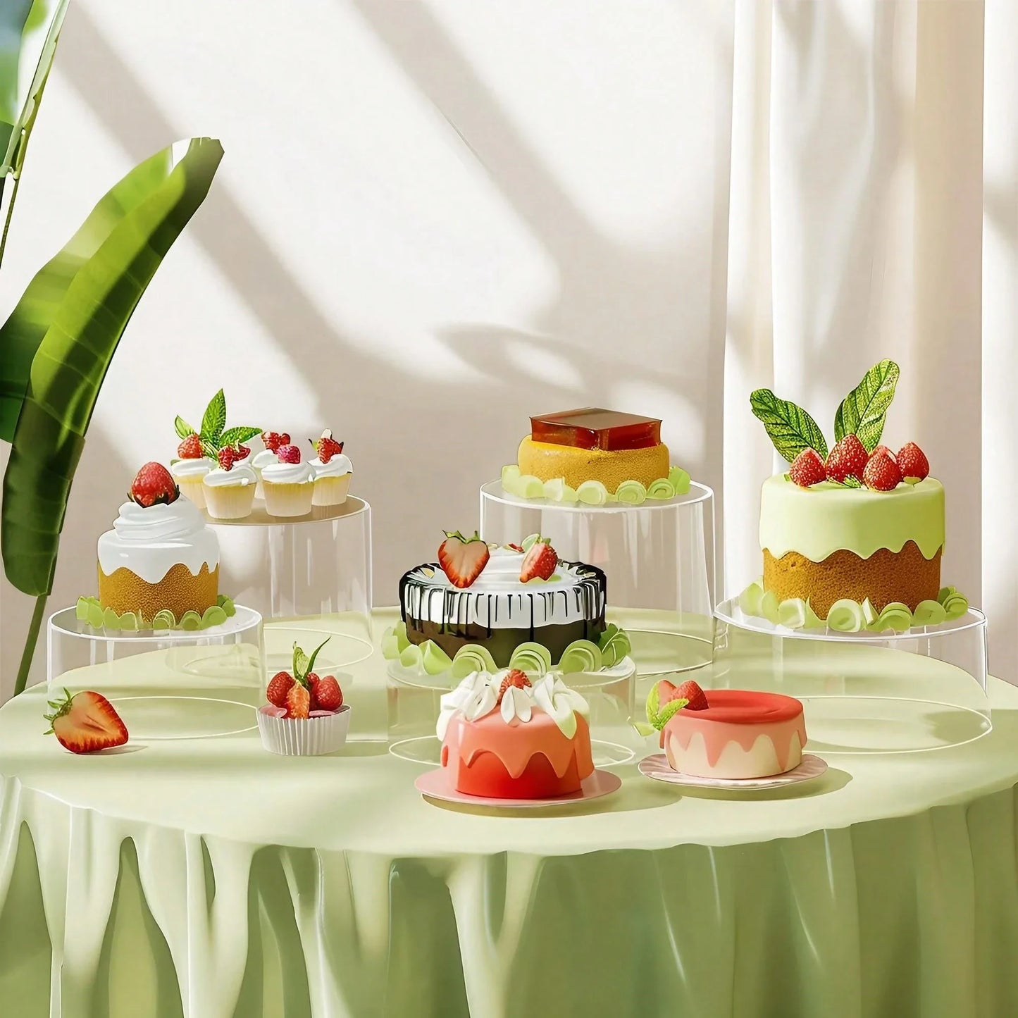 6-Piece Acrylic Round Buffet Risers Food Display Stand for Party Jewelry Dessert