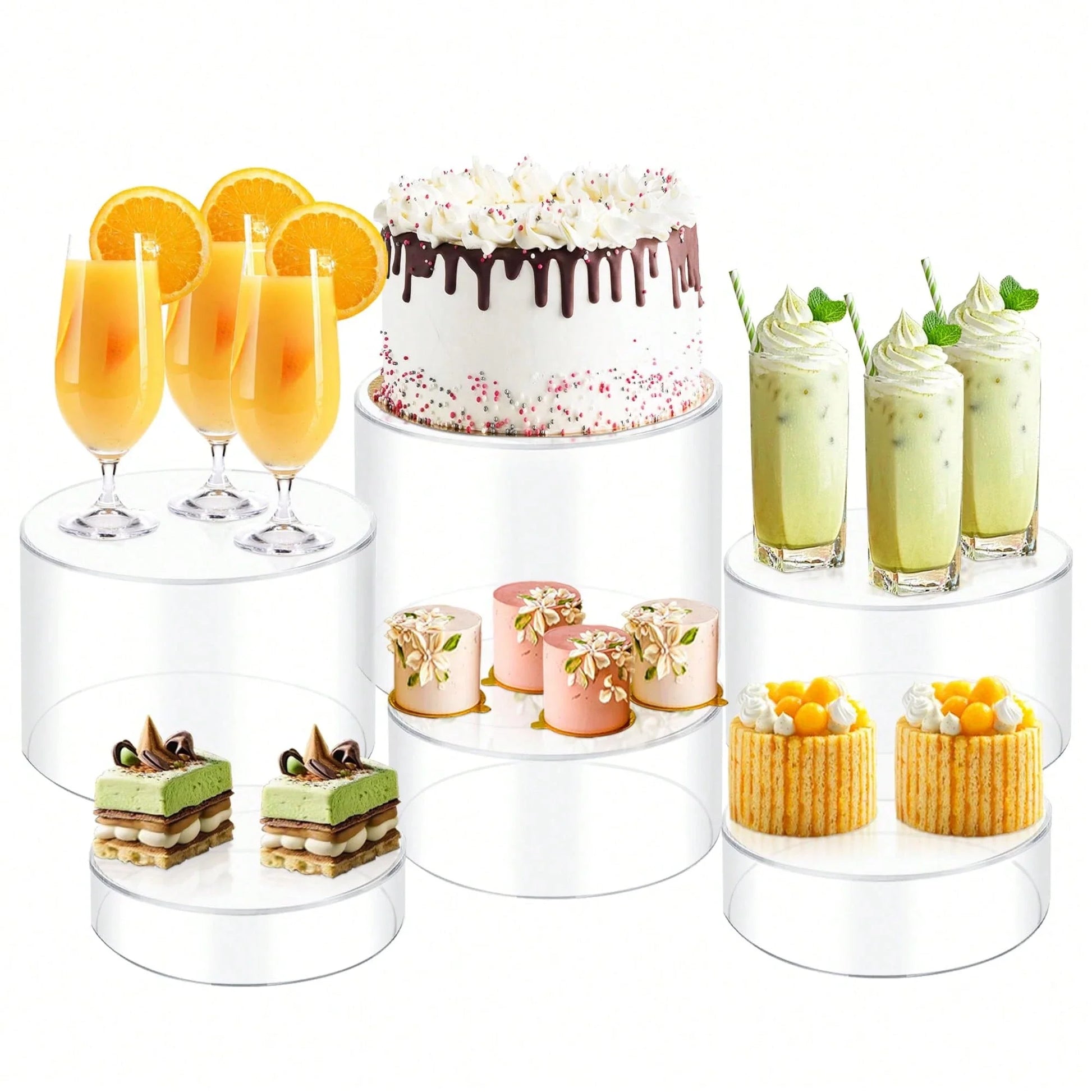 6-Piece Acrylic Round Buffet Risers Food Display Stand for Party Jewelry Dessert