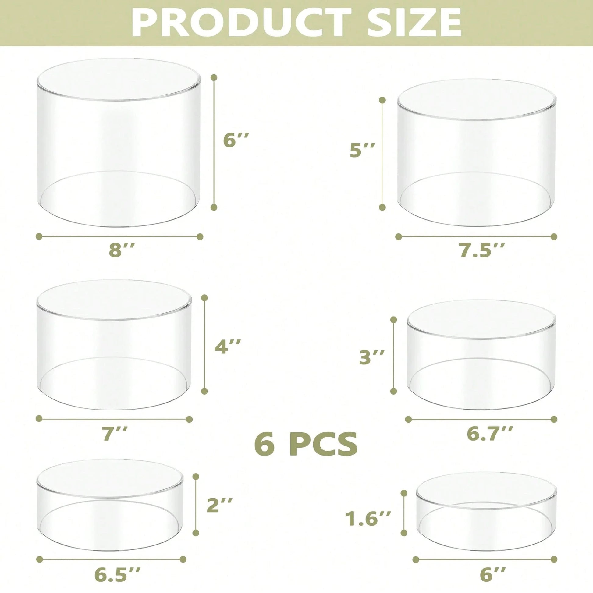6-Piece Acrylic Round Buffet Risers Food Display Stand for Party Jewelry Dessert