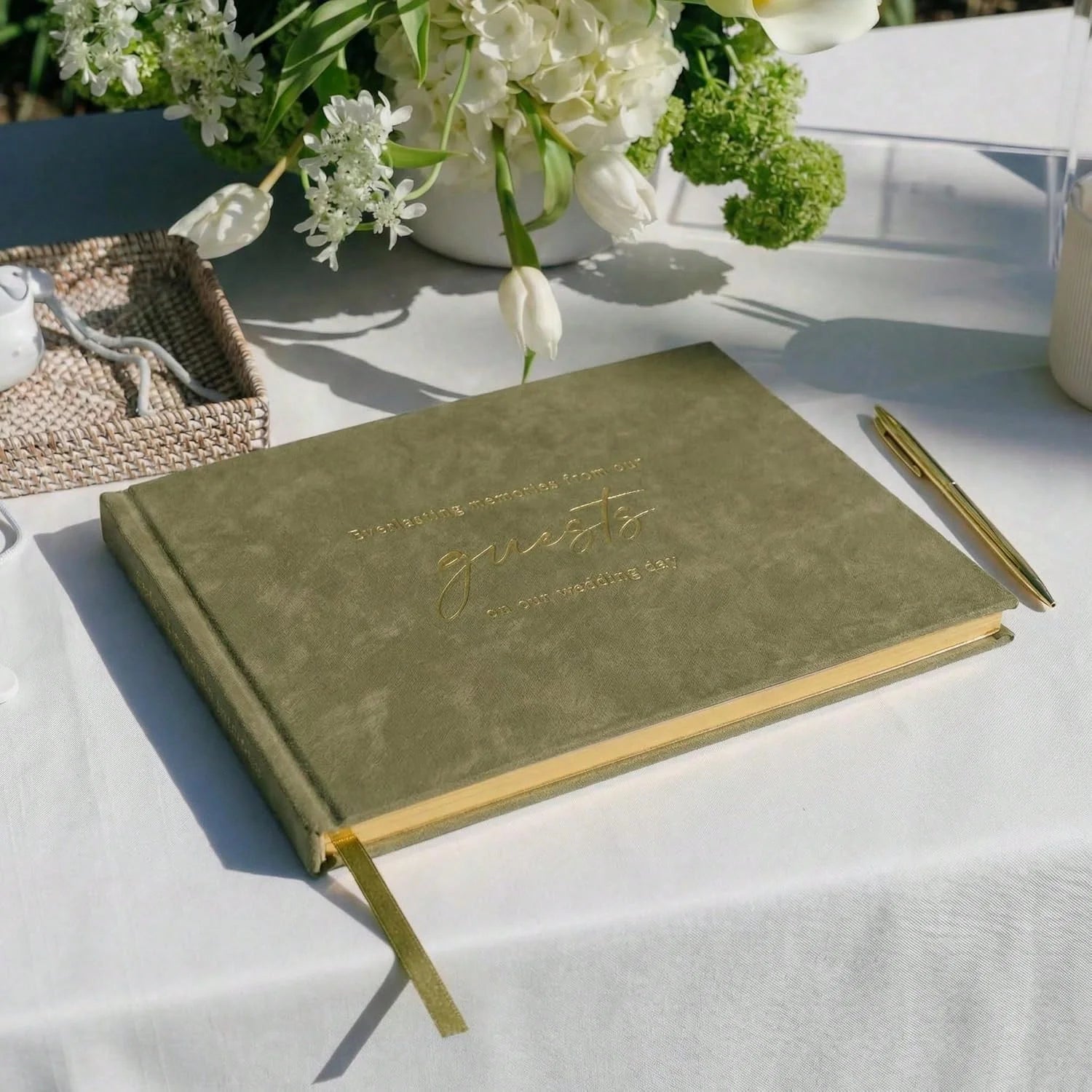 Elegant Velvet Wedding Guest Book with Photo Slots for Bridal Shower