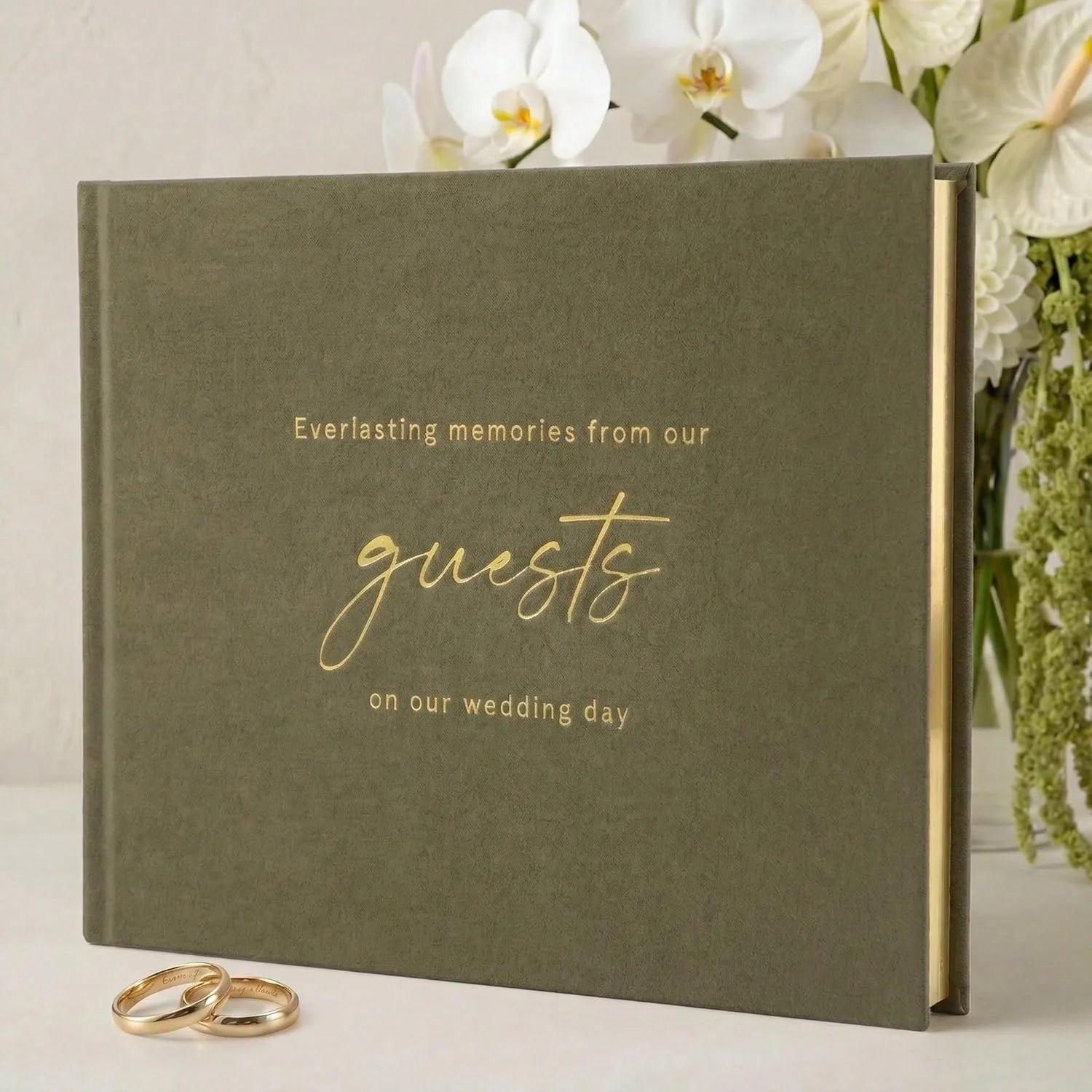 Elegant Velvet Wedding Guest Book with Photo Slots for Bridal Shower