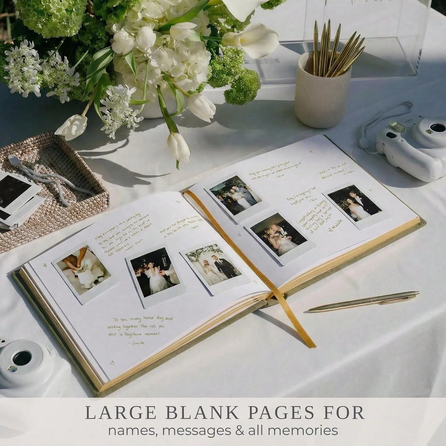 Elegant Velvet Wedding Guest Book with Photo Slots for Bridal Shower