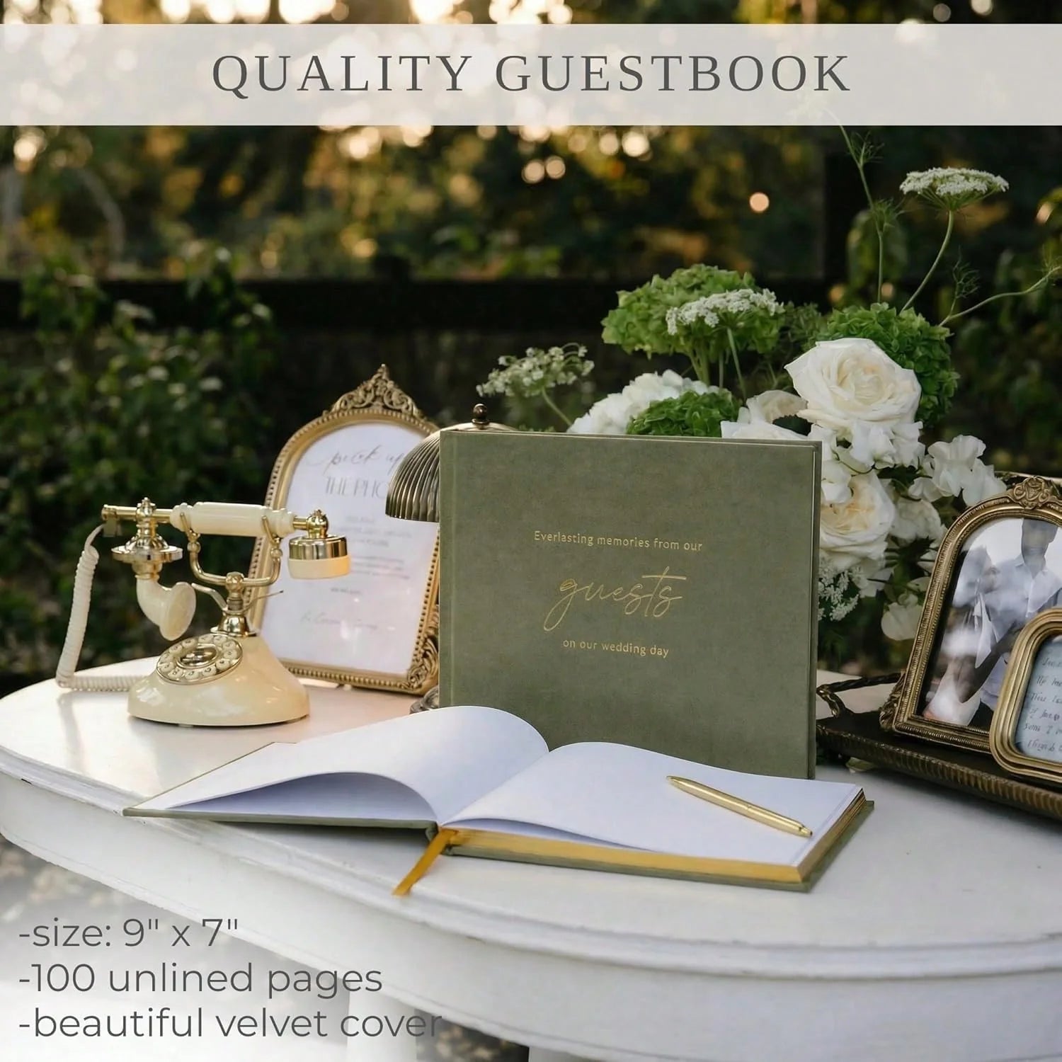 Elegant Velvet Wedding Guest Book with Photo Slots for Bridal Shower