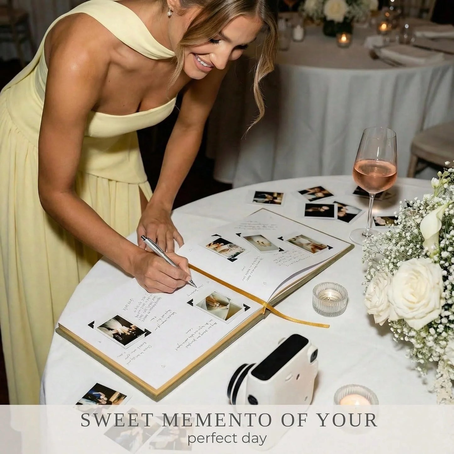Elegant Velvet Wedding Guest Book with Photo Slots for Bridal Shower