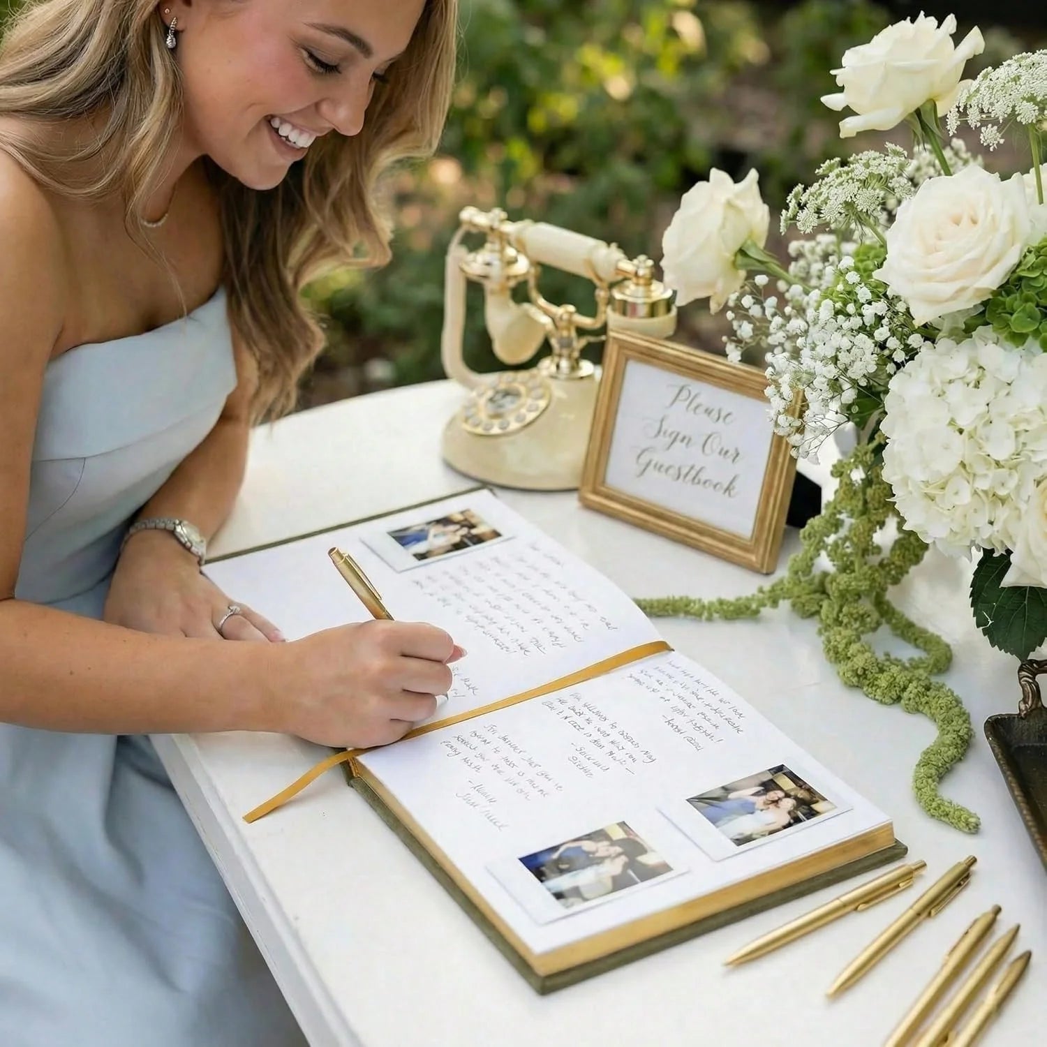 Elegant Velvet Wedding Guest Book with Photo Slots for Bridal Shower