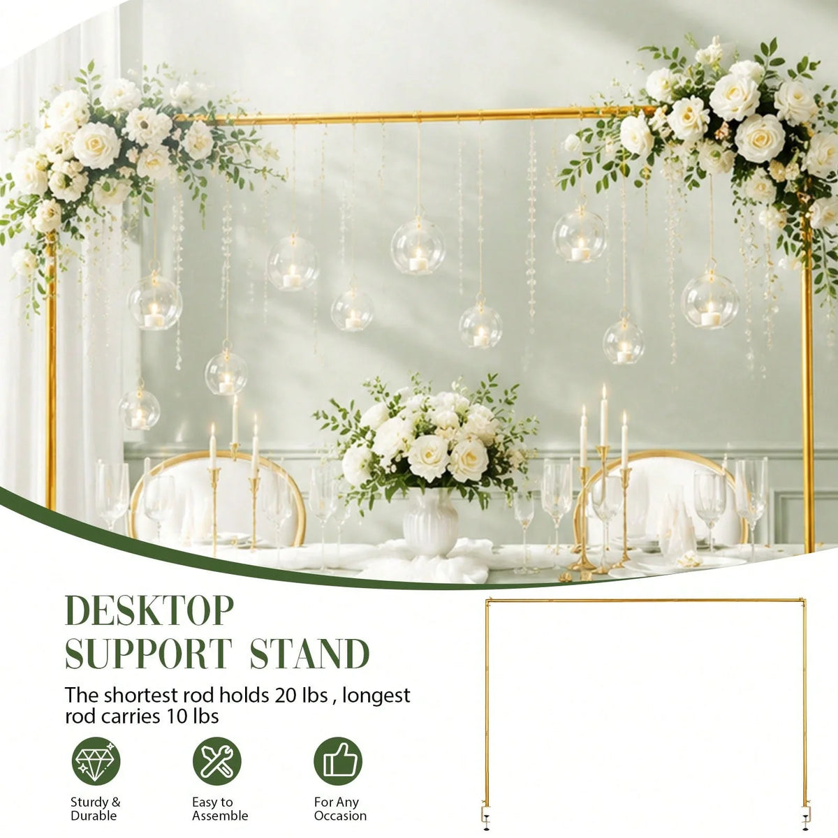 Adjustable Metal Over Table Arch Stand with Secure Clamps for Party Decor