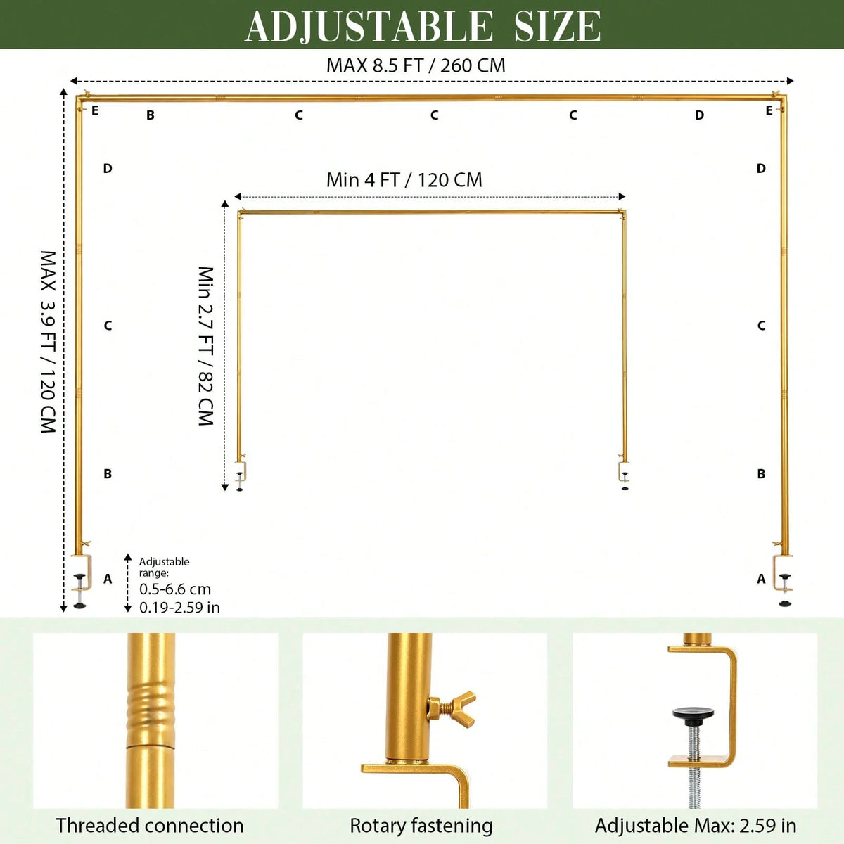 Adjustable Metal Over Table Arch Stand with Secure Clamps for Party Decor