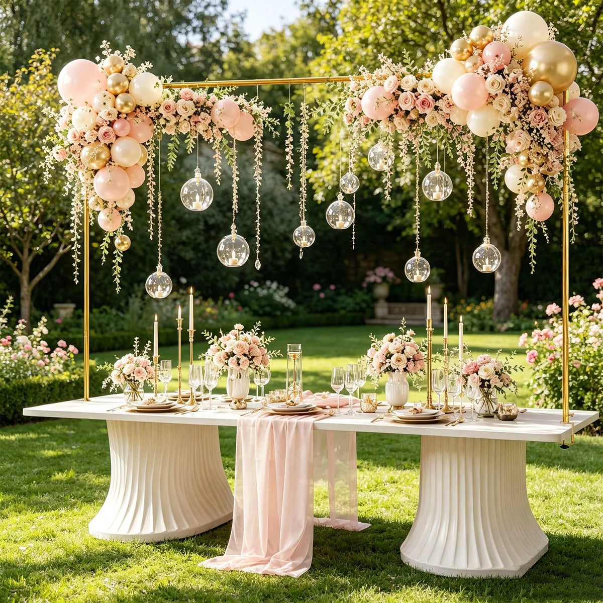 Adjustable Metal Over Table Arch Stand with Secure Clamps for Party Decor
