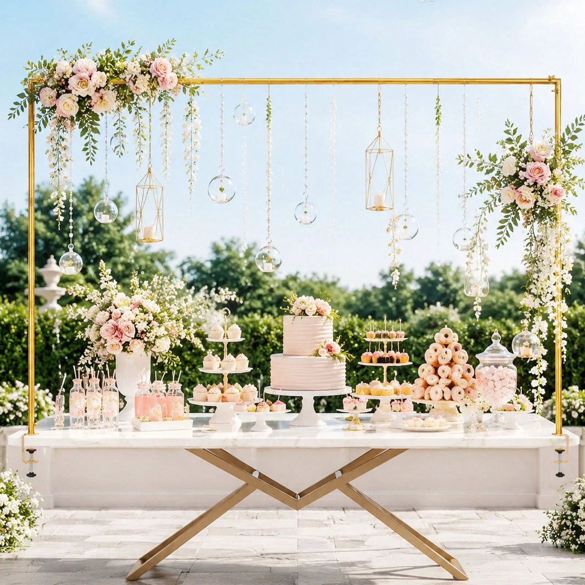 Adjustable Metal Over Table Arch Stand with Secure Clamps for Party Decor