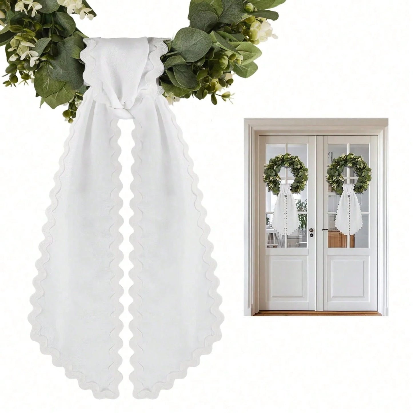 2-Pack White Scalloped Wreath Sash for Front Door & Home Decor