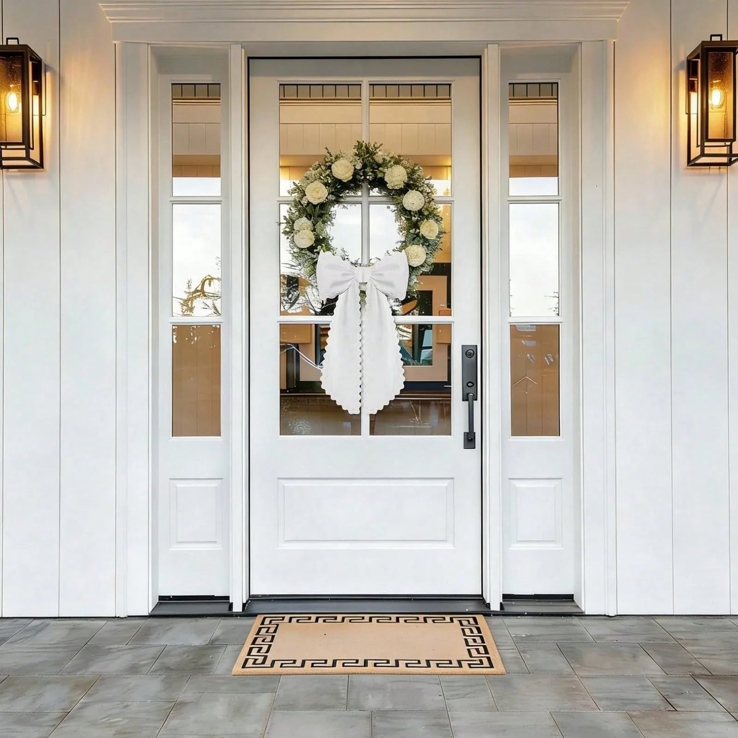 2-Pack White Scalloped Wreath Sash for Front Door & Home Decor