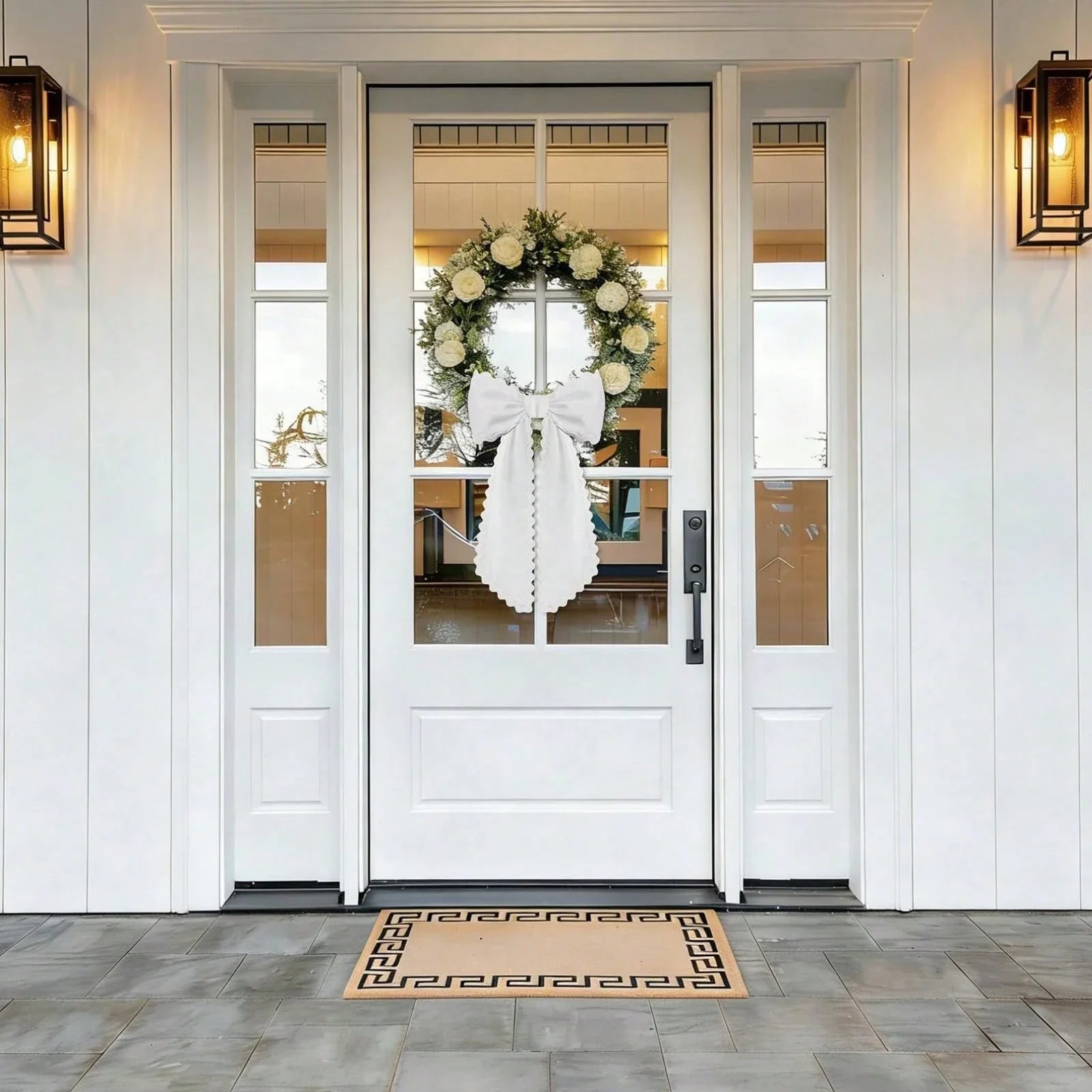 2-Pack White Scalloped Wreath Sash for Front Door & Home Decor