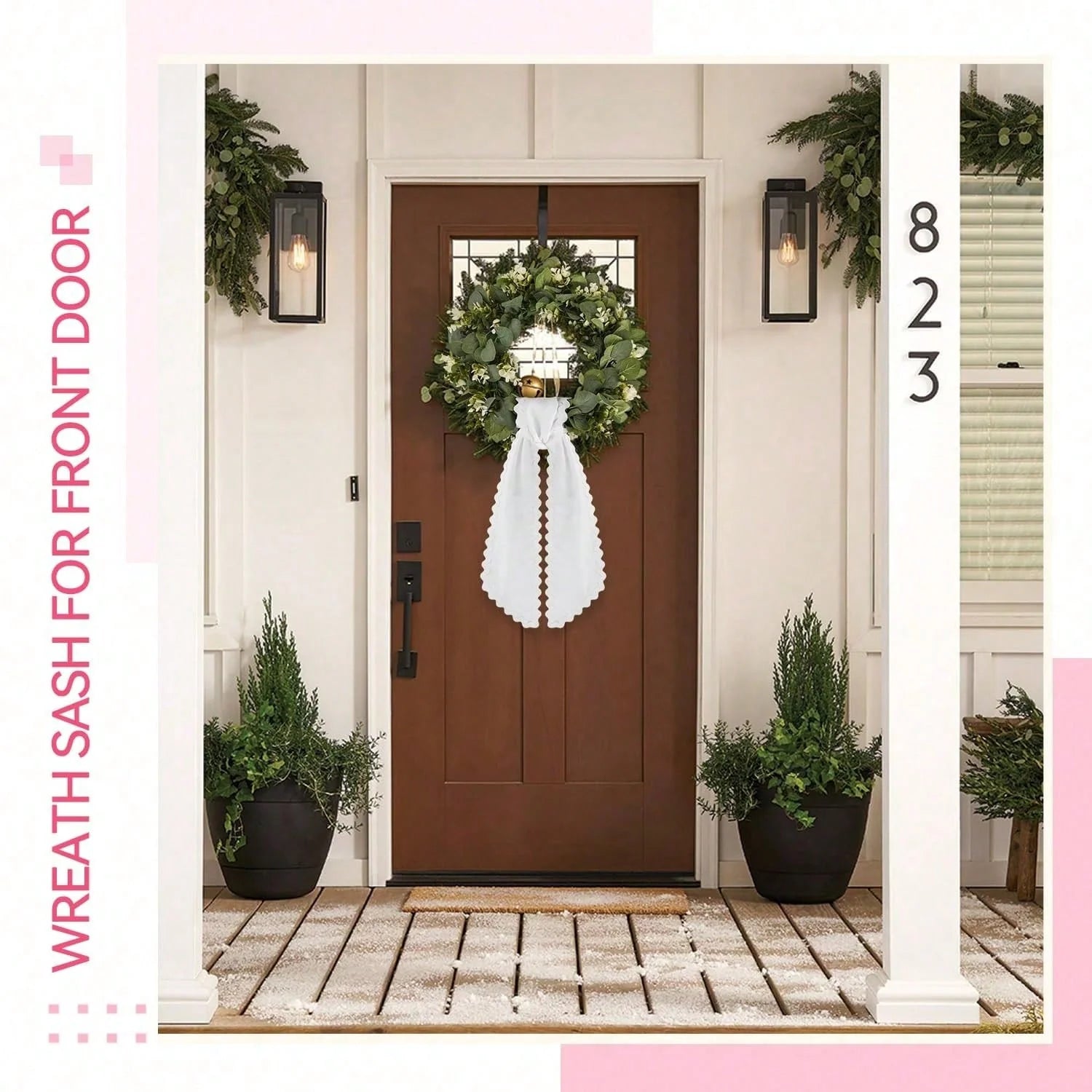 2-Pack White Scalloped Wreath Sash for Front Door & Home Decor