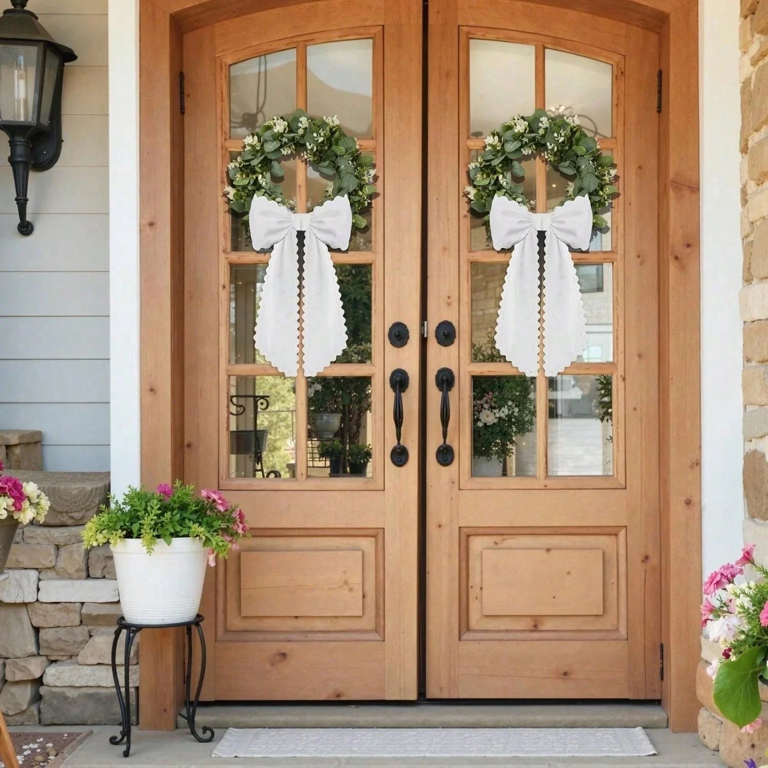 2-Pack White Scalloped Wreath Sash for Front Door & Home Decor