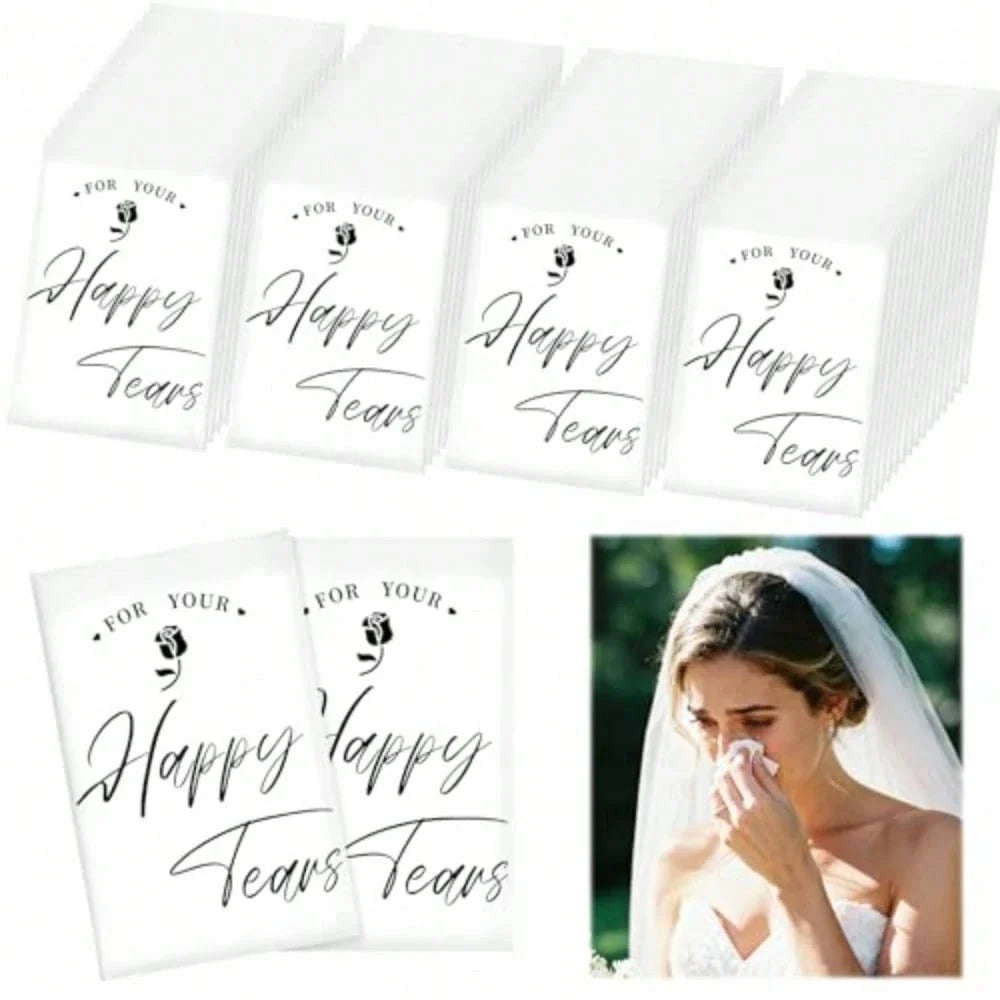 Pack of Happy Tears Tissues for Wedding, 3-Ply Pocket Packs for Guests