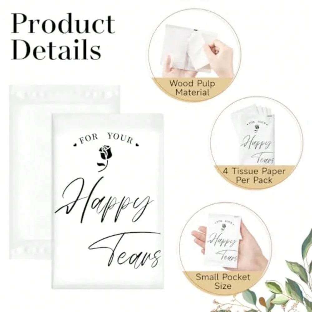 Pack of Happy Tears Tissues for Wedding, 3-Ply Pocket Packs for Guests