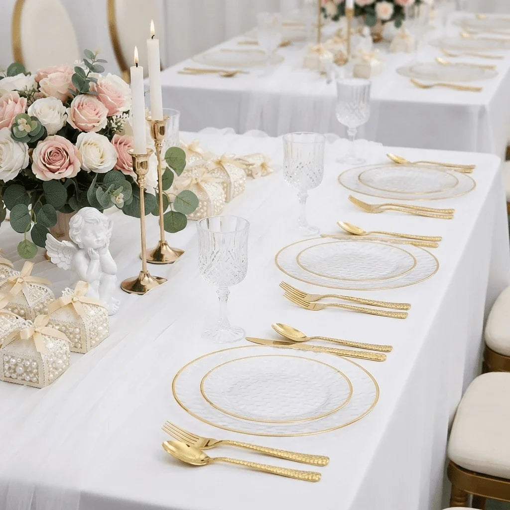 100-Piece Clear Hammered Gold Rim Disposable Plastic Dinnerware Set for 20 Guests