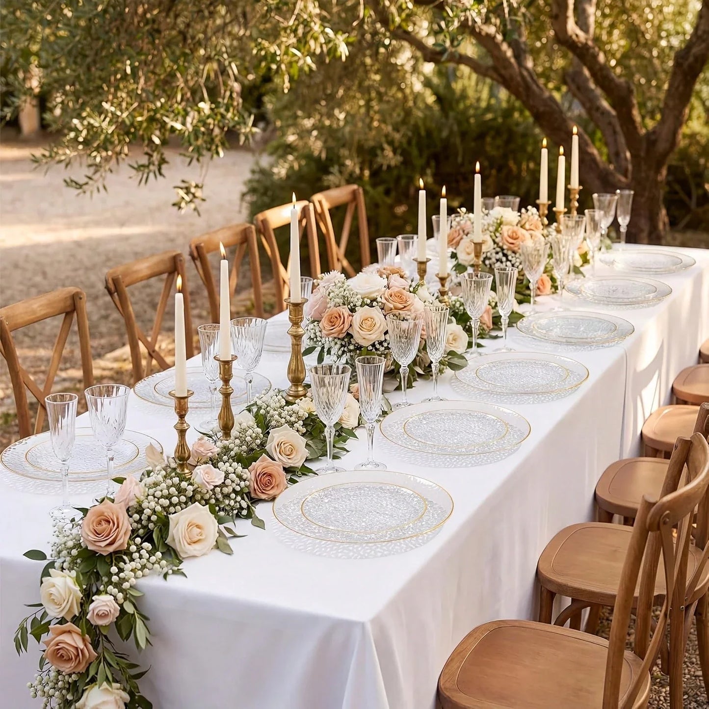 100-Piece Clear Hammered Gold Rim Disposable Plastic Dinnerware Set for 20 Guests
