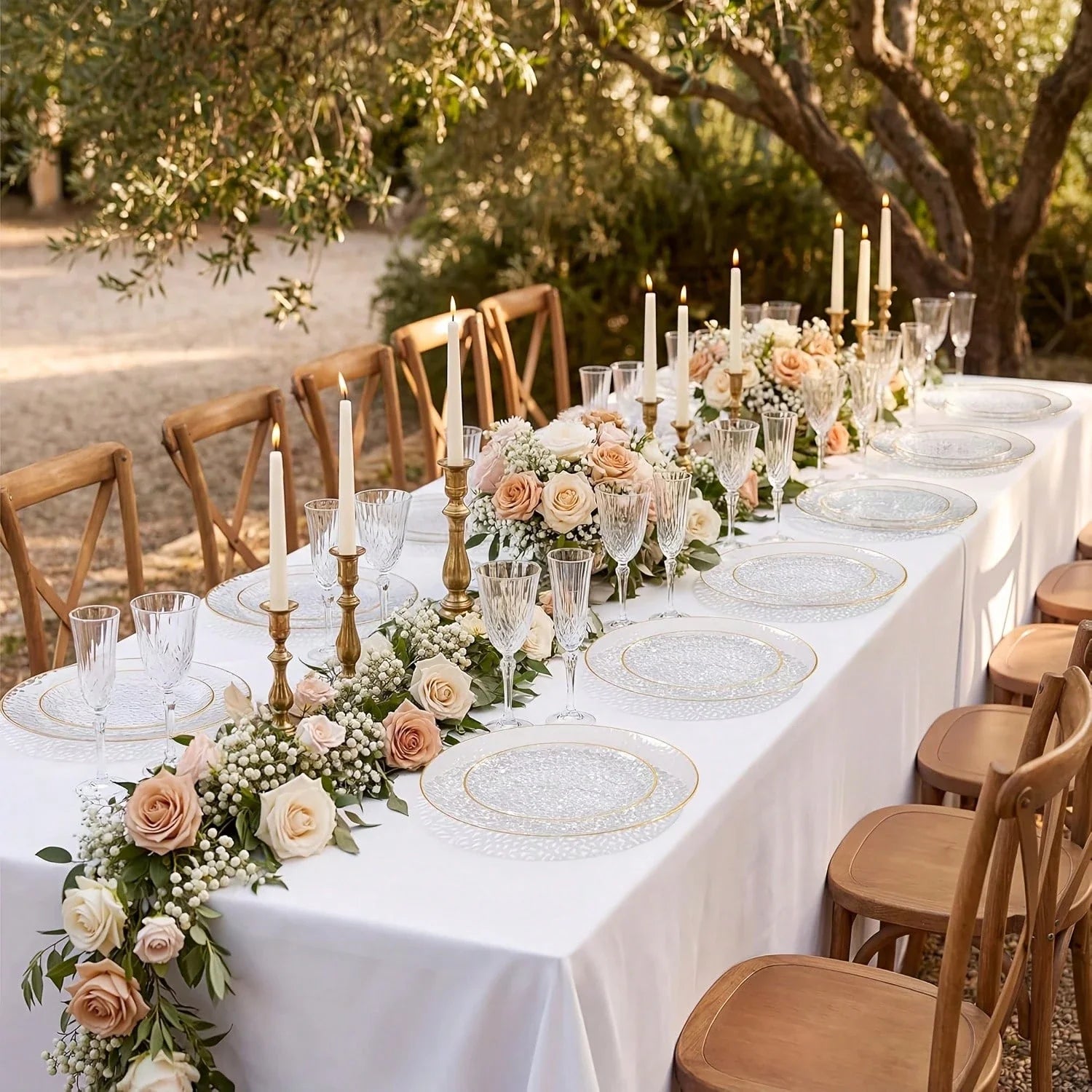 100-Piece Clear Hammered Gold Rim Disposable Plastic Dinnerware Set for 20 Guests