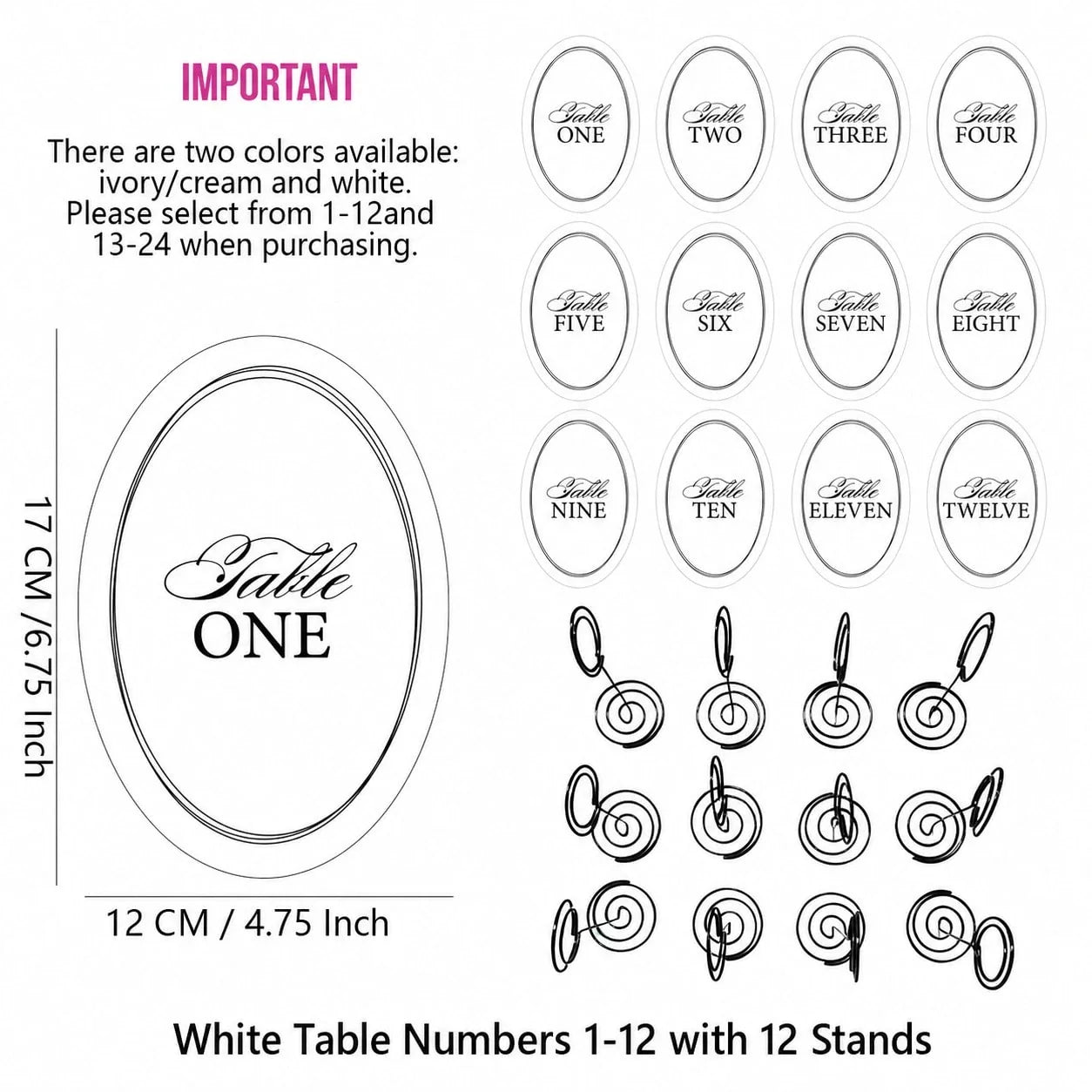 12-Piece Elegant Vintage Oval Table Number Plates for Wedding Reception