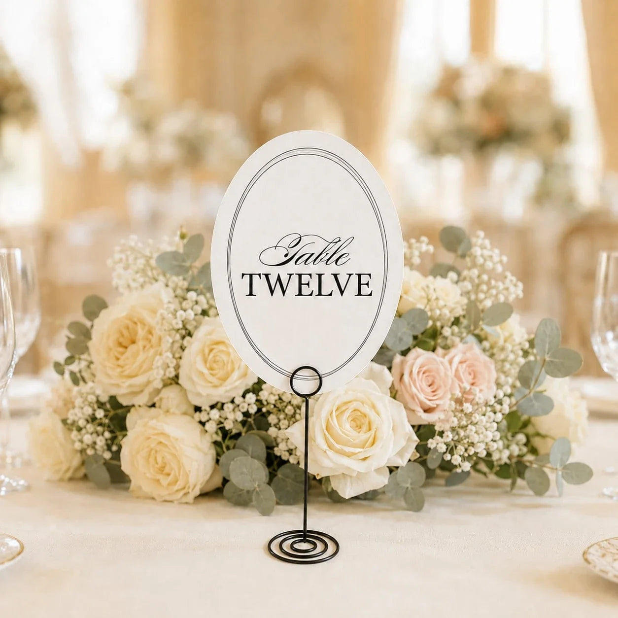 12-Piece Elegant Vintage Oval Table Number Plates for Wedding Reception