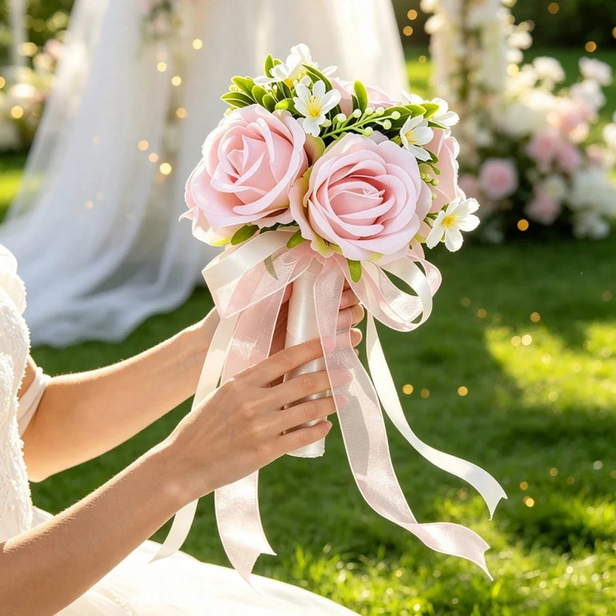 Elegant Ribbon Bridal Bouquet Artificial Flowers Wedding Supplies