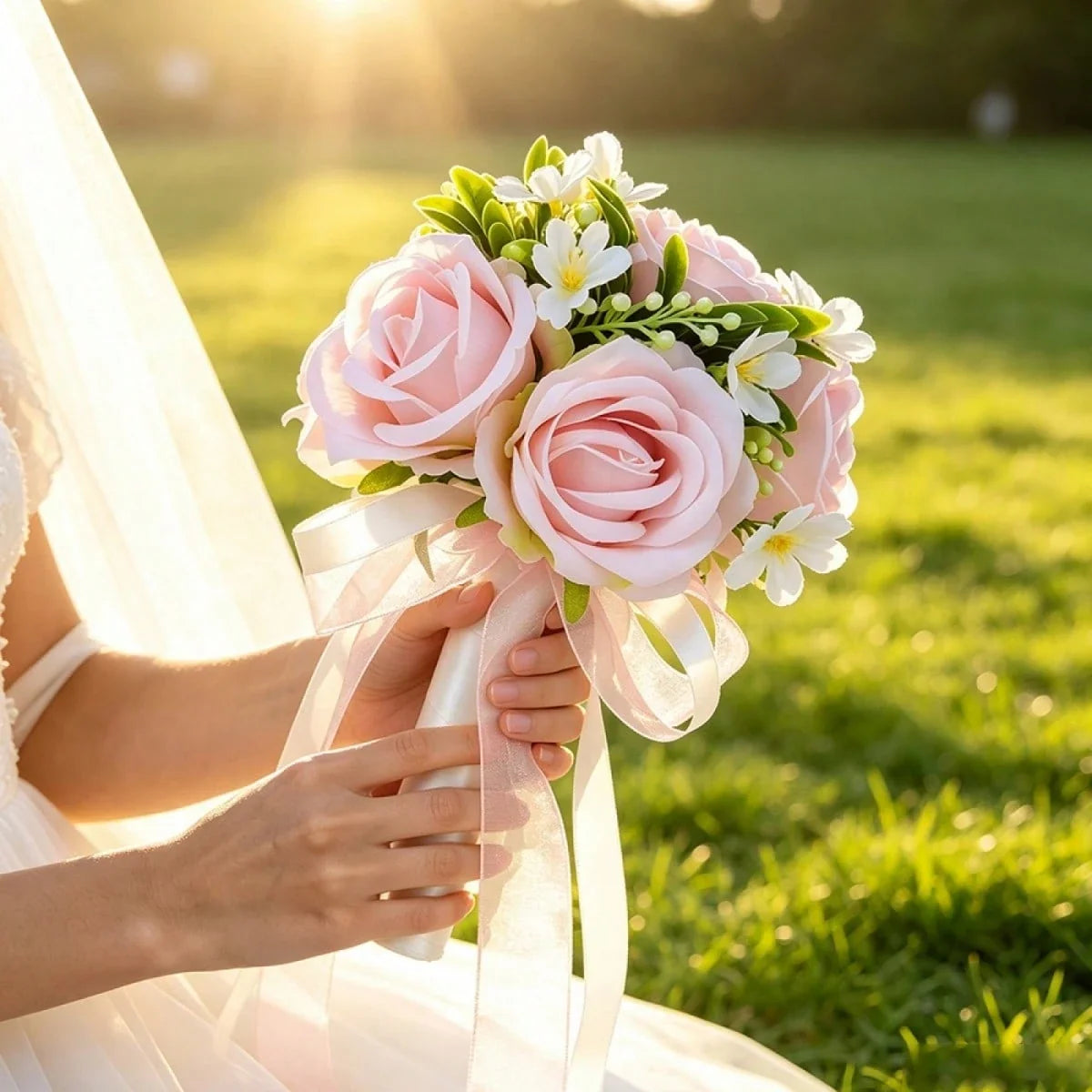 Elegant Ribbon Bridal Bouquet Artificial Flowers Wedding Supplies