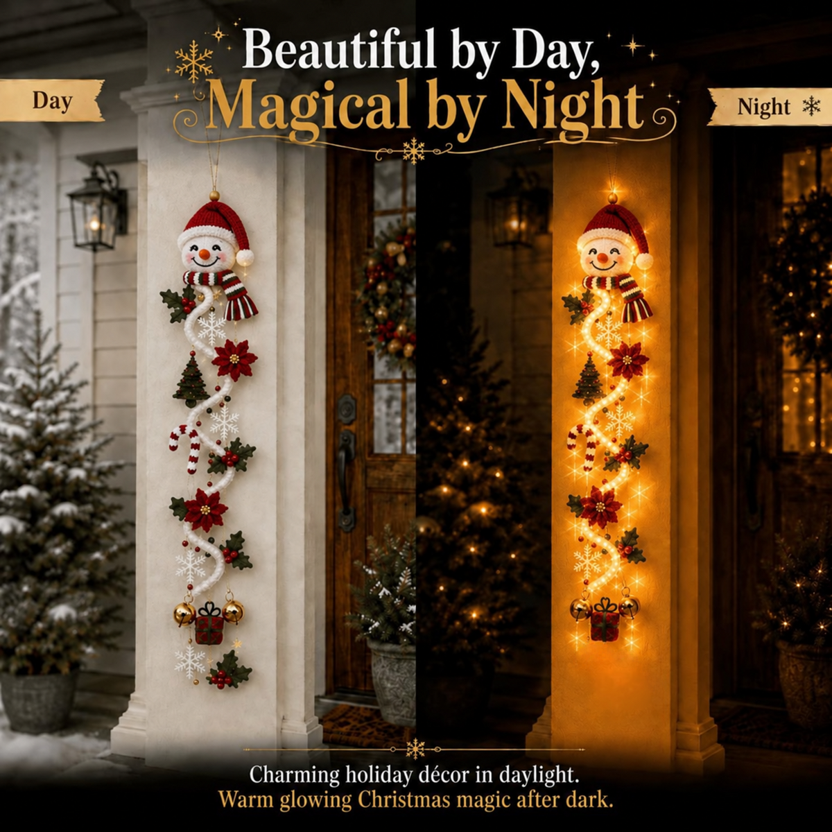 Last Day 49% OFF – MerryCascade Glowing Christmas Door Hanger | 6 Festive Light Designs
