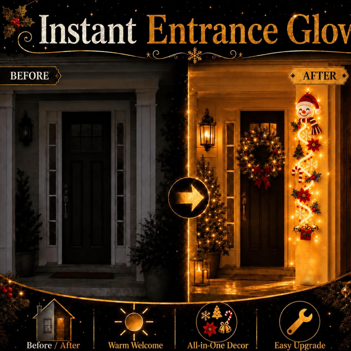 Last Day 49% OFF – MerryCascade Glowing Christmas Door Hanger | 6 Festive Light Designs