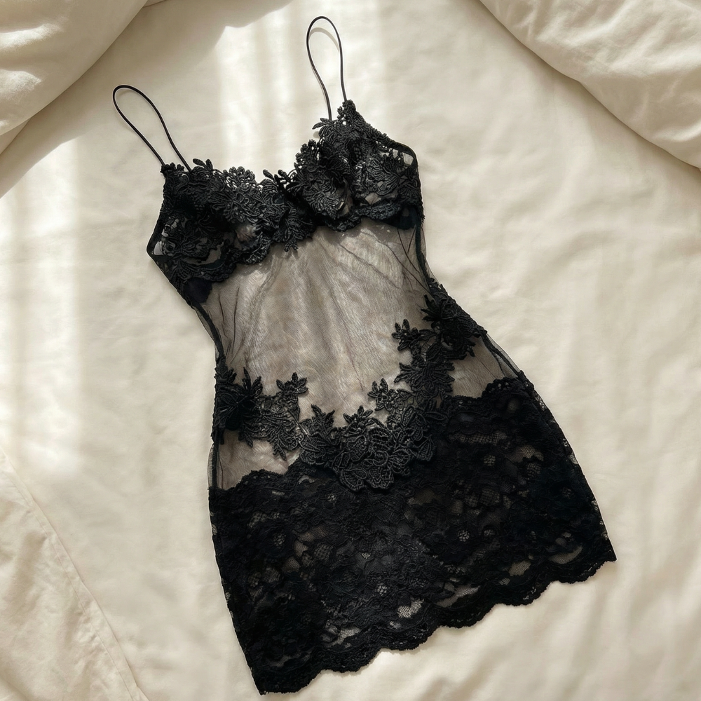 Women's Sheer Embroidered Lace Slip Dress