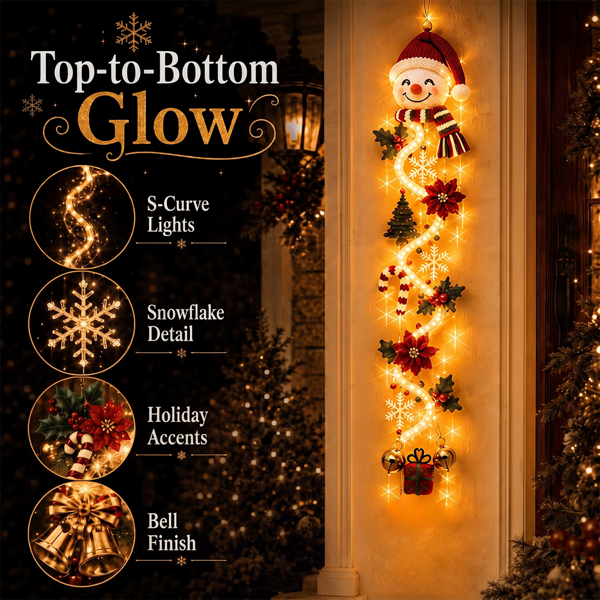 Last Day 49% OFF – MerryCascade Glowing Christmas Door Hanger | 6 Festive Light Designs