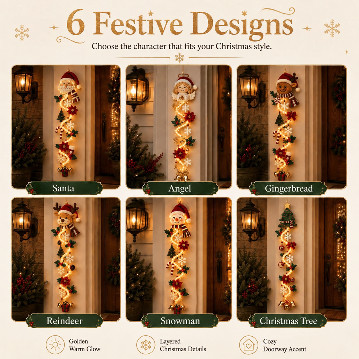 Last Day 49% OFF – MerryCascade Glowing Christmas Door Hanger | 6 Festive Light Designs