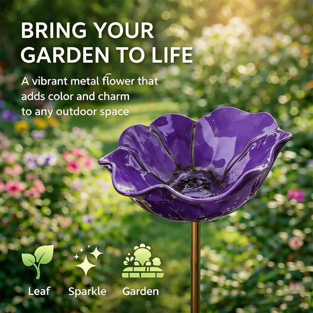 Briarcroft – Handcrafted Metal Poppy Garden Stake with Bird Bath Bowl + 50% OFF