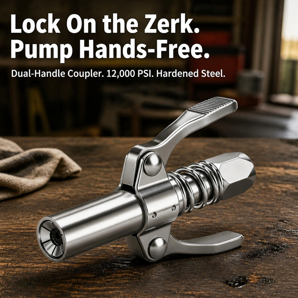 IronGrip™ — Lock On the Zerk and Pump Grease Hands-Free