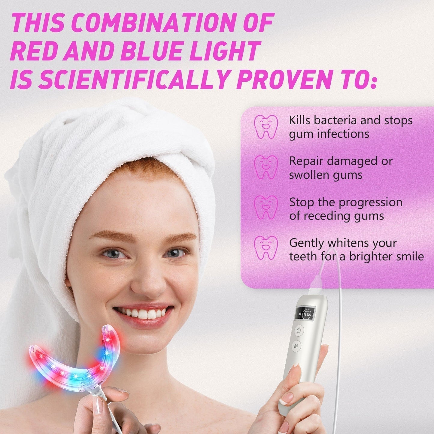Gentle Gum Care Device with Red and Blue Light Therapy
