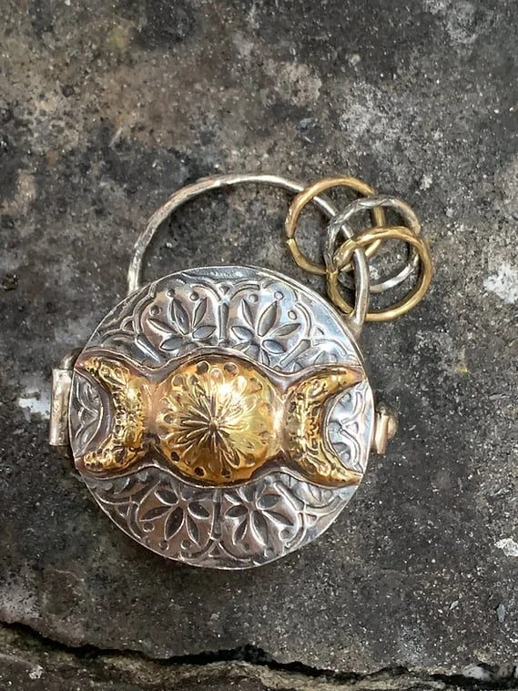 Recycled Silver Locket Pendant with Clear Quartz for Sacred Intentions