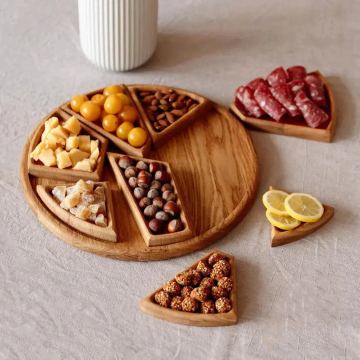 Wood Serving Tray with Compartments for Snacks & Appetizers