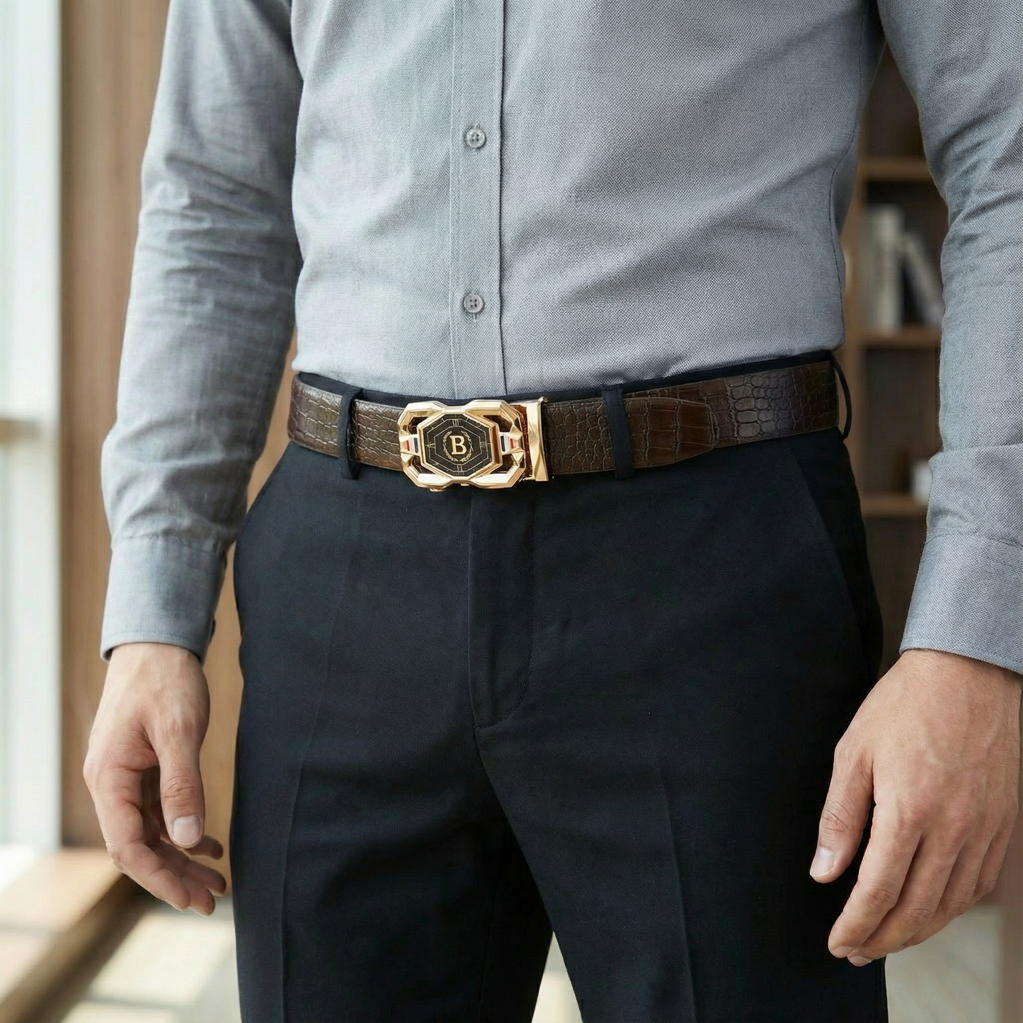 Beltoni™ Crocodile Leather Belt with Auto Lock Buckle