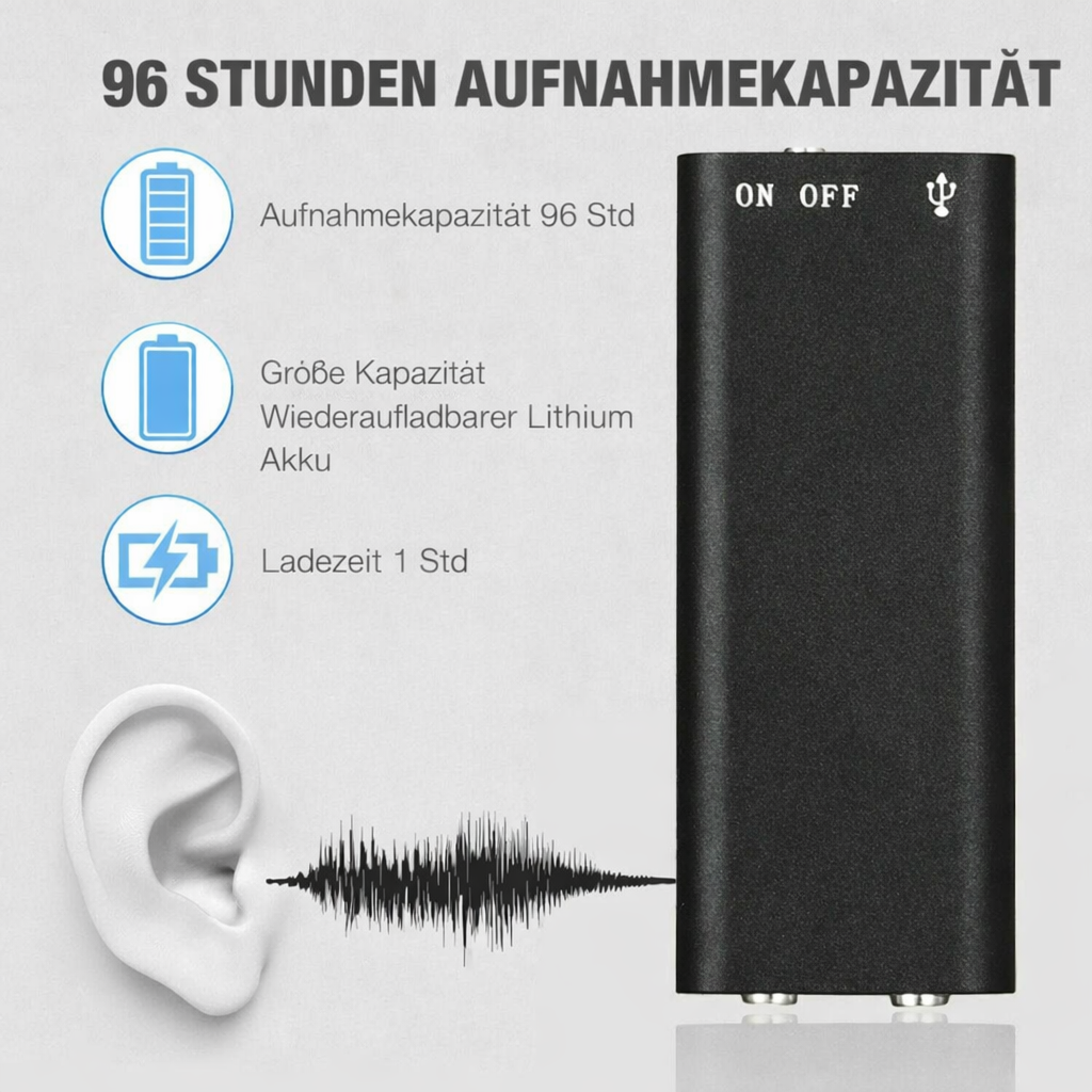 Dictation Device | Compact Audio Recorder | Single Button Recording | MicroSpy