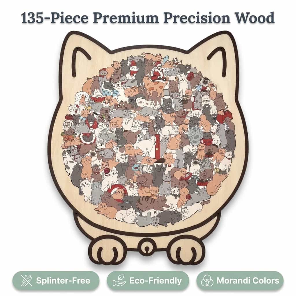 Premium Wooden Cat Puzzle for Mindful Relaxation