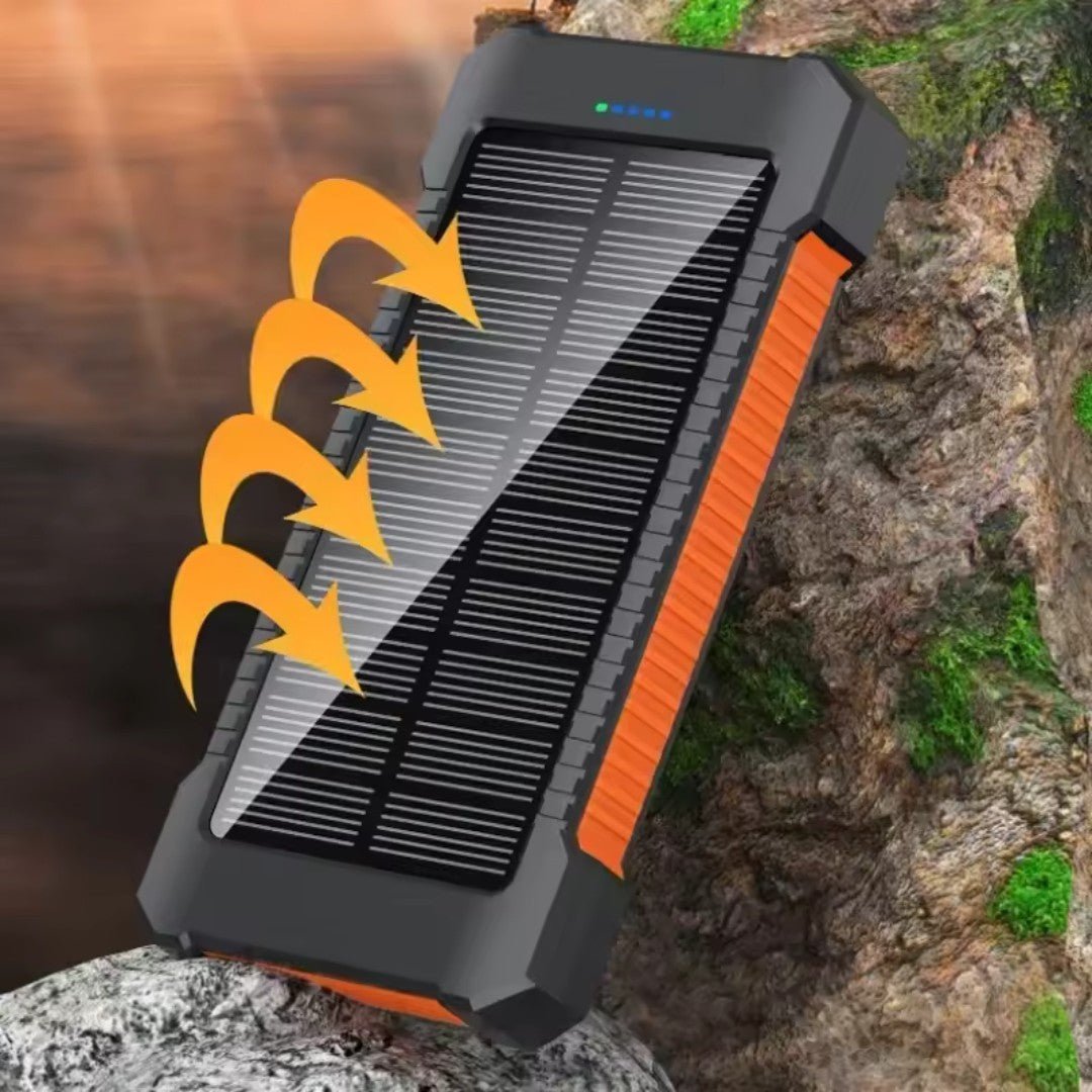 Dual USB Solar Charging Bank with 20,000mAh Capacity and LED Light