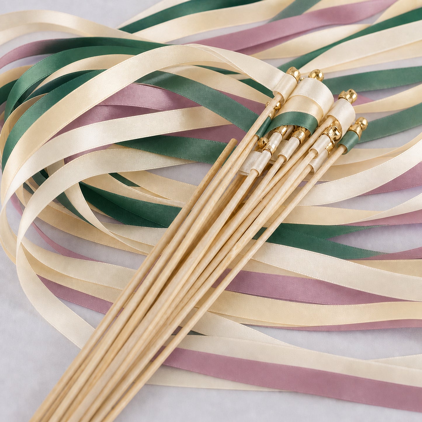 Handmade Woodland Wedding Send-Off Wands - Cream, Hunter and Antique Mauve