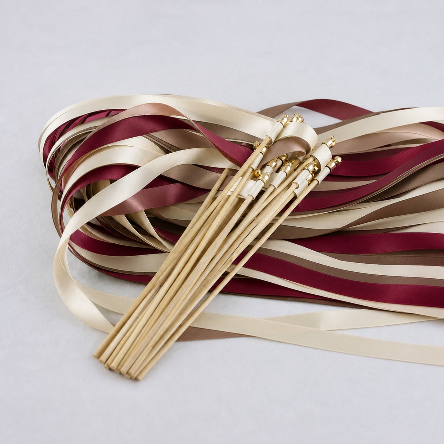 Ivory, Burgundy and Toffee Handmade Ribbon Wands - Burgundy Toffee Wedding Send-Off