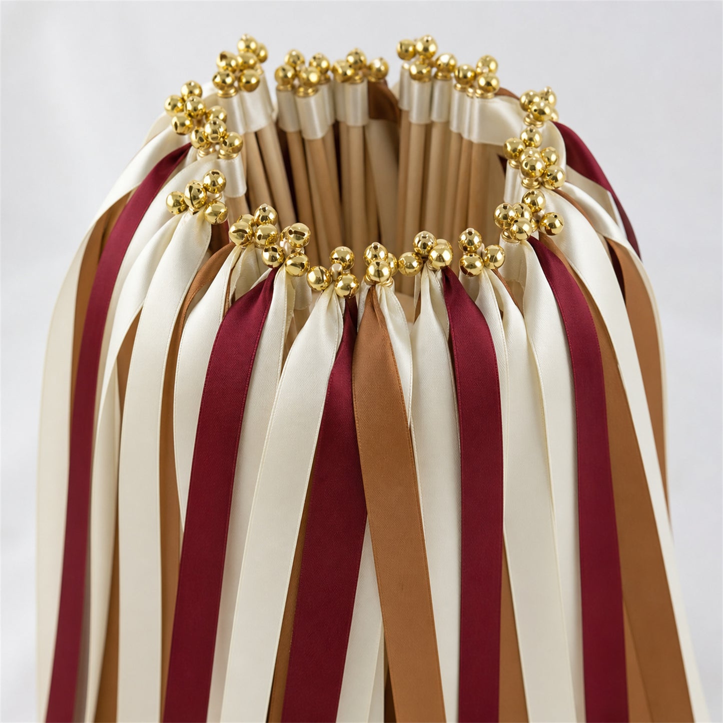 Ivory, Burgundy and Toffee Handmade Ribbon Wands - Burgundy Toffee Wedding Send-Off