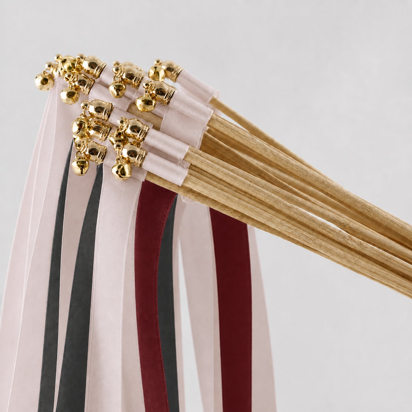 Modern Burgundy Wedding Ribbon Wands with Bell - Vanilla, Charcoal and Burgundy