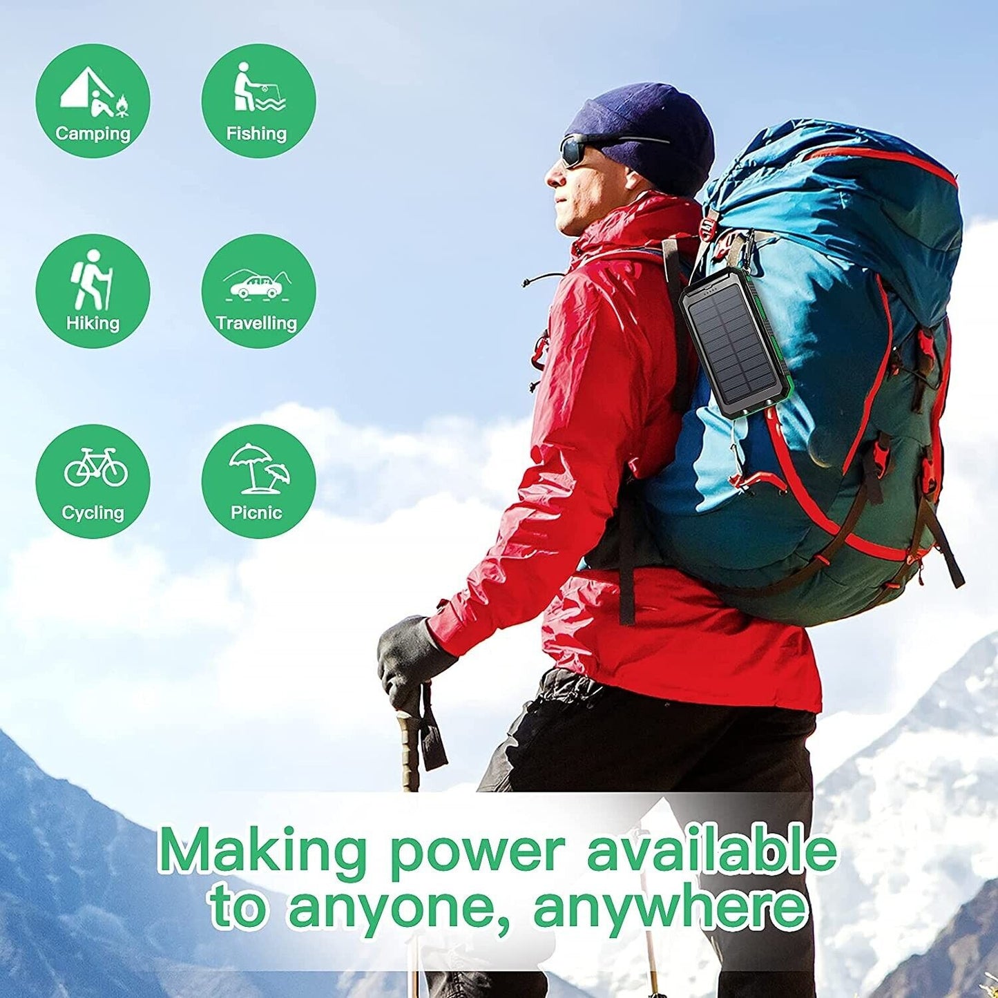 Dual Flashlight Solar Charger with 20000mAh Battery Capacity