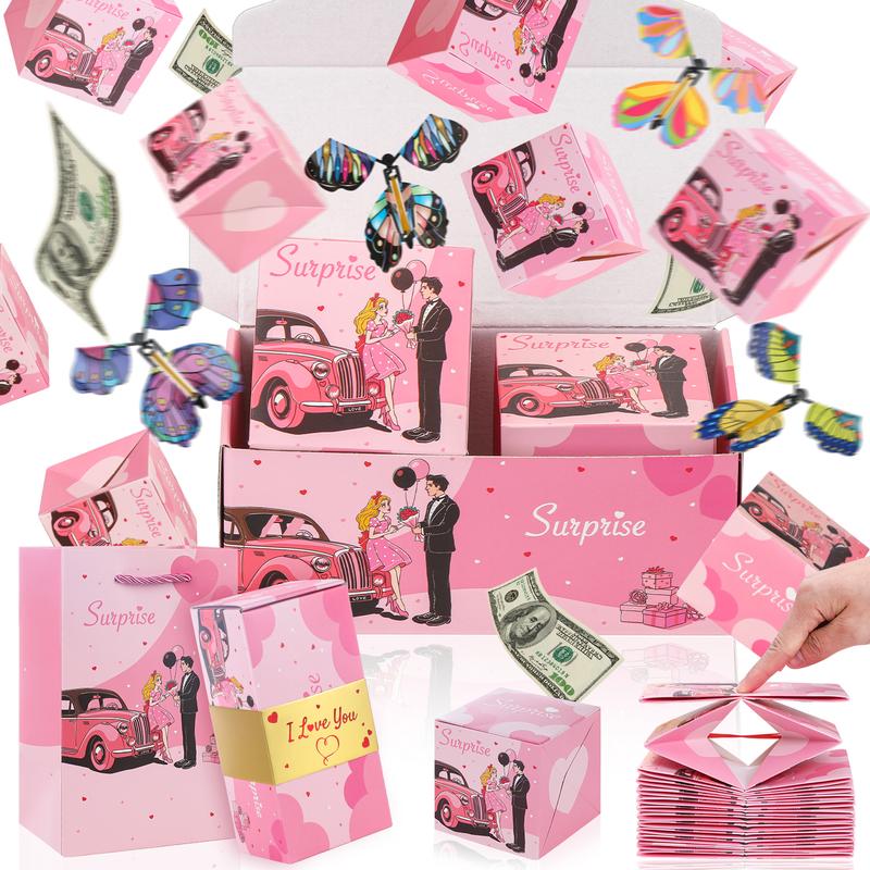 20 Bounces Surprise Gift Box with Flying Butterfly Toys Explosion Unique Folding Bouncing Red Envelope Cash Box