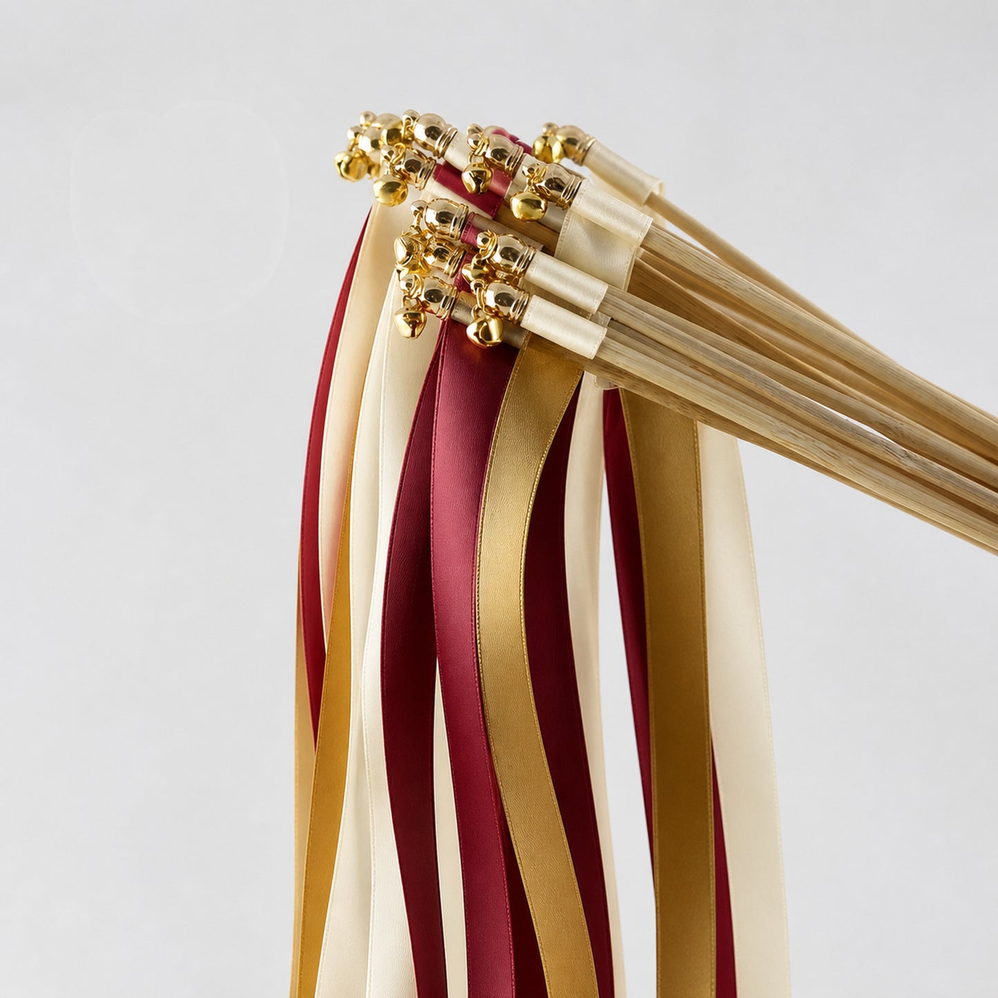 Vintage Wine Gold Wedding Send-Off Wands - Triple Satin Ribbon in Cream, Wine and Old Gold
