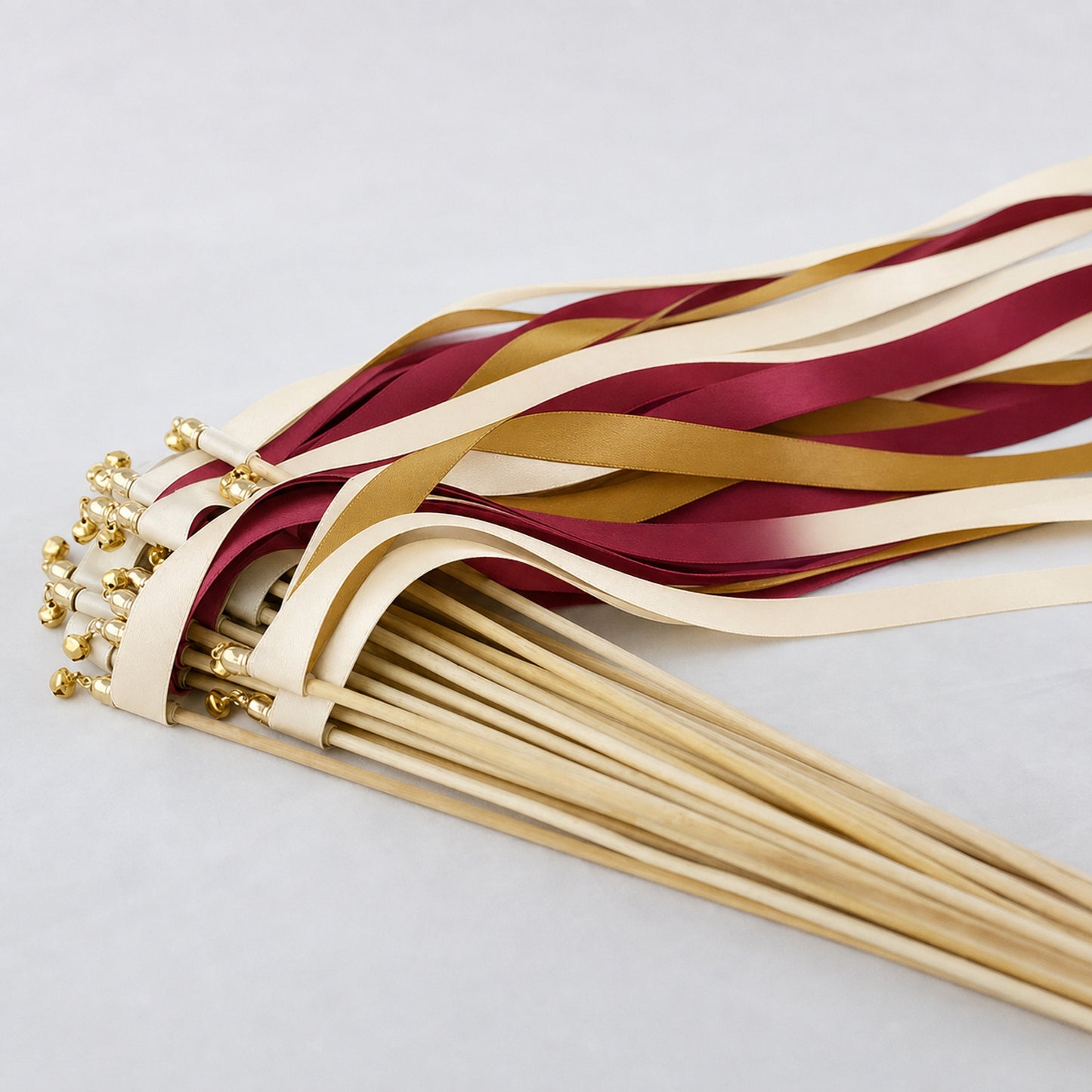 Vintage Wine Gold Wedding Send-Off Wands - Triple Satin Ribbon in Cream, Wine and Old Gold