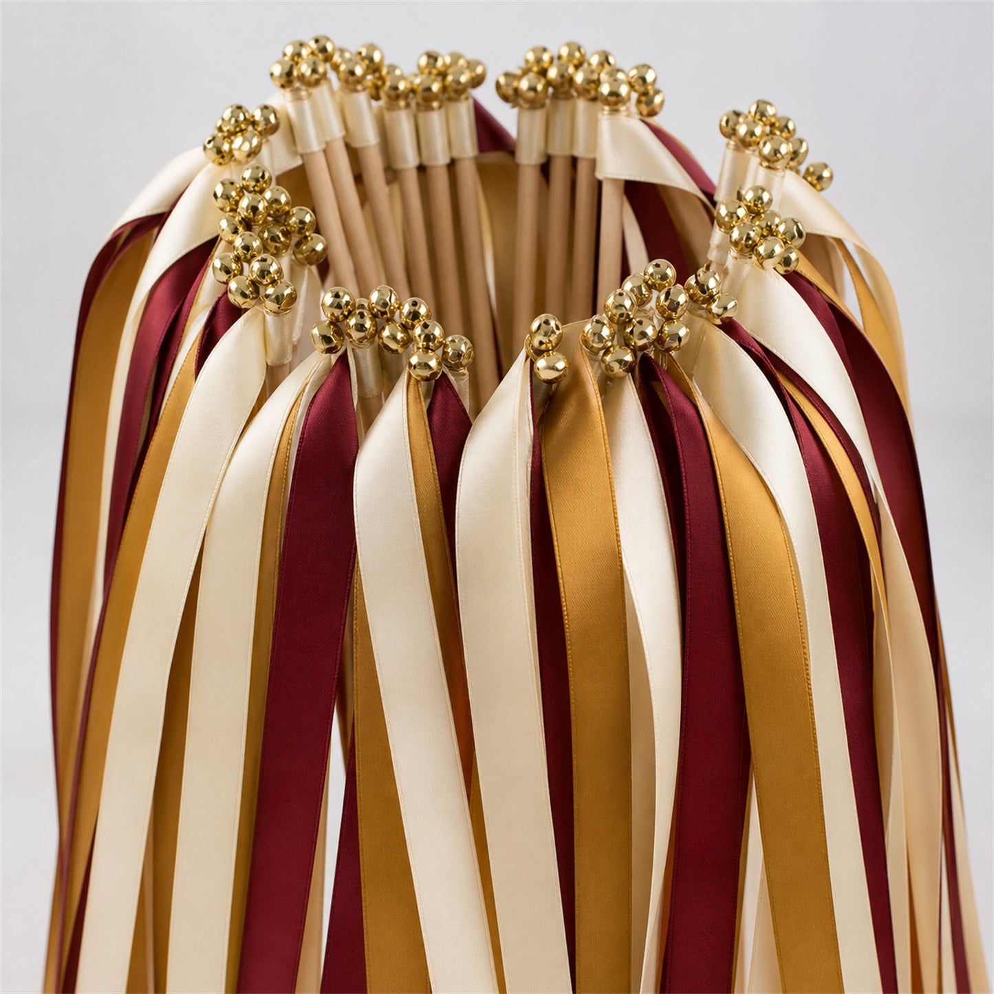 Vintage Wine Gold Wedding Send-Off Wands - Triple Satin Ribbon in Cream, Wine and Old Gold